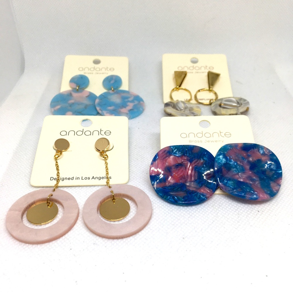 4 Pairs Andante Marbled Lucite Earrings, NOC